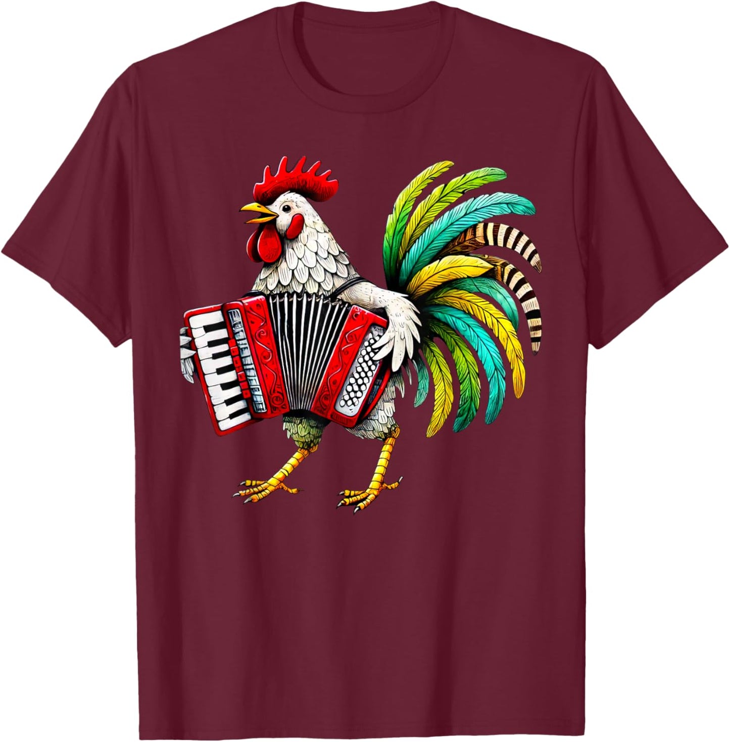 Rooster Playing Accordion Cute Chicken Accordionist Music T-Shirt - T-Shirt | Maroon