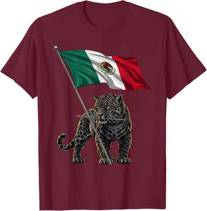 Mexico Flag Leopard Mexican Pride Mexican Roots Mexican Flag T-Shirt - T-Shirt | Maroon