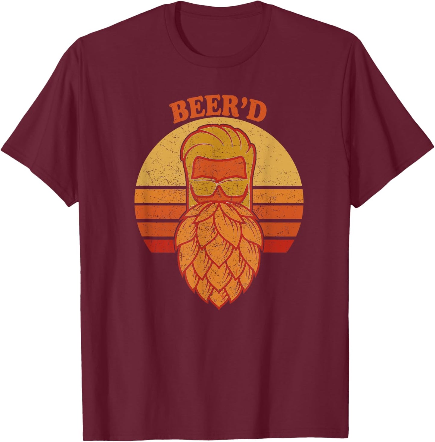 Beer d - Hops Beard - Beer Garden Retro Sunset T-Shirt - T-Shirt | Maroon