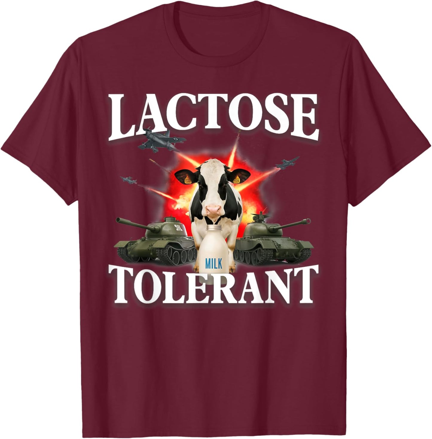 Lactose Tolerant Funny Trending Meme Retro Pro-dairy Cows T-Shirt - T-Shirt | Maroon