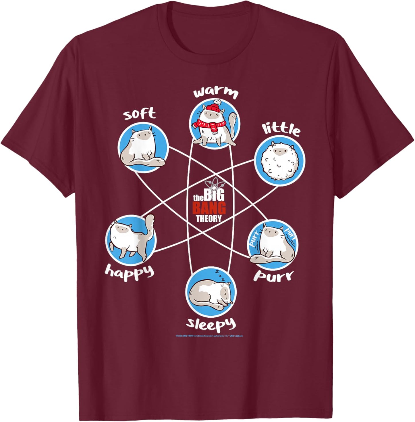 The Big Bang Theory Soft Warm Little Happy Sleepy Kitty T-Shirt - T-Shirt | Maroon