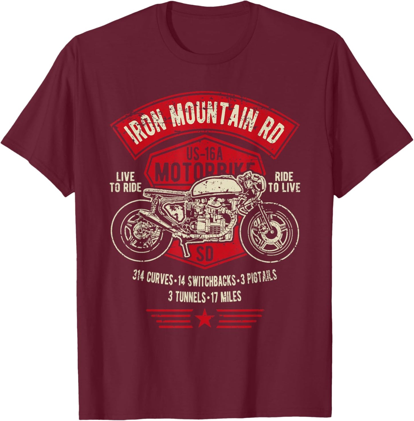 Iron Mountain Road US-16A South Dakota Motorcycle Design T-Shirt - T-Shirt | Maroon