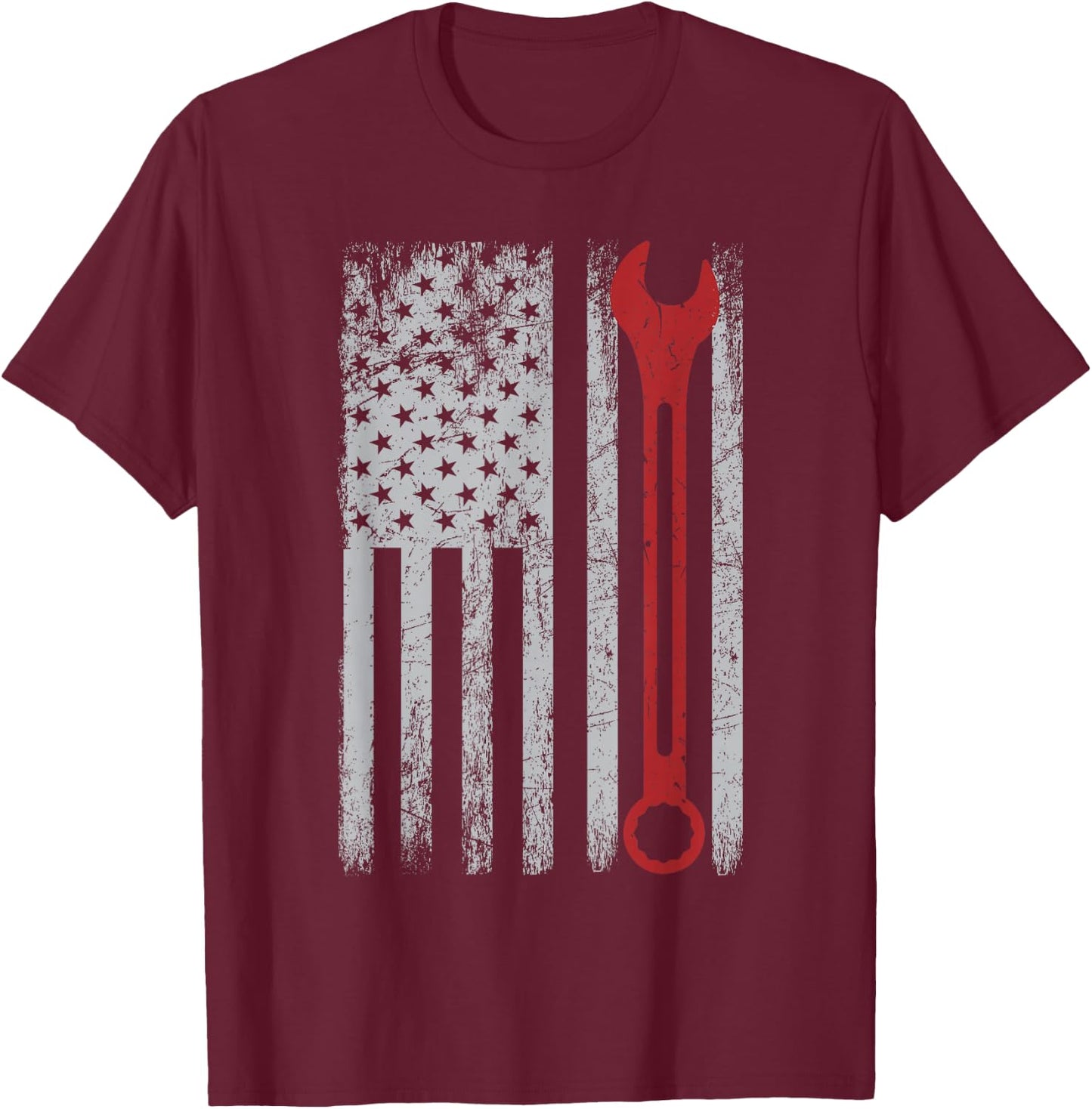 Auto Repairman Car Mechanic Wrench Workshop Tools USA Flag Small T-Shirt - T-Shirt | Maroon