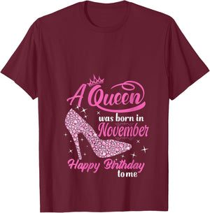 A Queen was Born In November Gift Funny November Birthday V-Neck T-Shirt - T-Shirt | Maroon