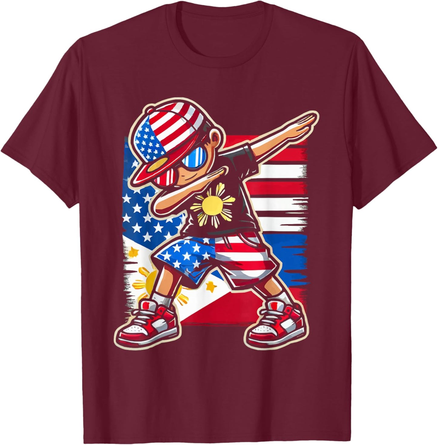 Half Filipino Half American USA Flag Philippines America T-Shirt - T-Shirt | Maroon