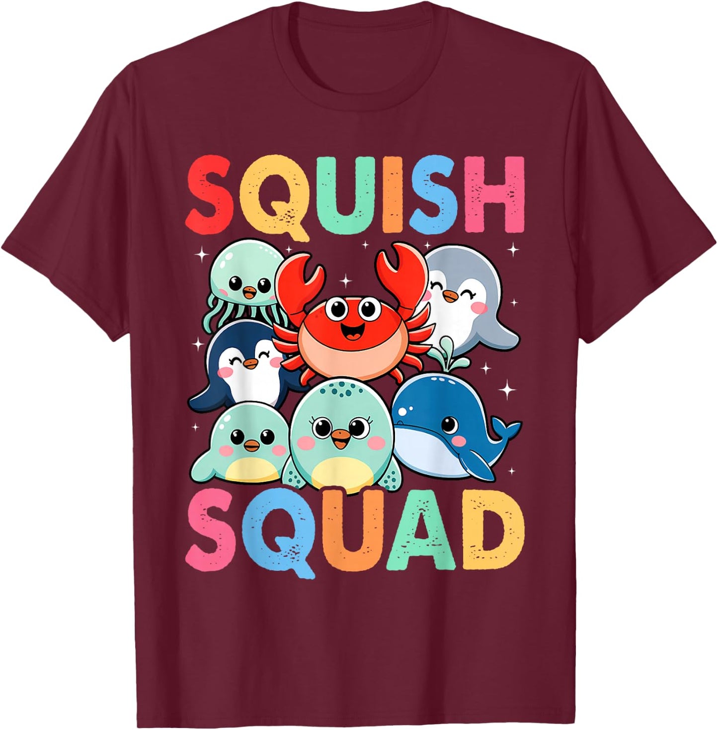 Squish Squad Mallow Soft Toy Cute for Kids Boy Girls T-Shirt - T-Shirt | Maroon