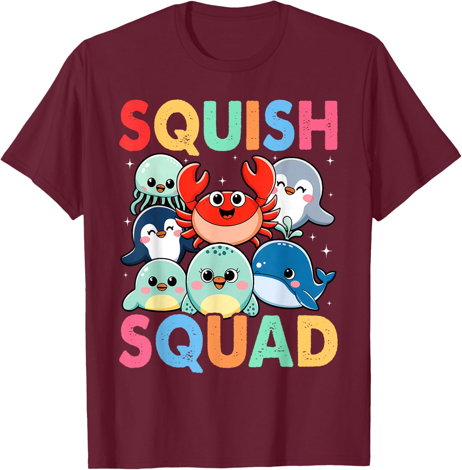 Squish Squad Mallow Soft Toy Cute for Kids Boy Girls T-Shirt - T-Shirt | Maroon