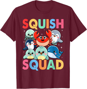Squish Squad Mallow Soft Toy Cute for Kids Boy Girls T-Shirt - T-Shirt | Maroon