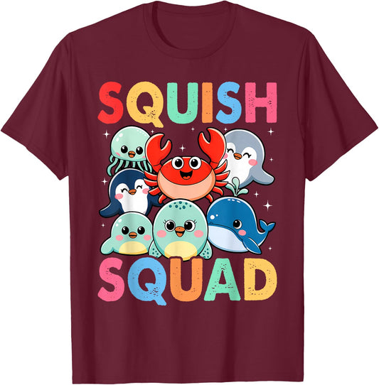 Squish Squad Mallow Soft Toy Cute for Kids Boy Girls T-Shirt - T-Shirt | Maroon