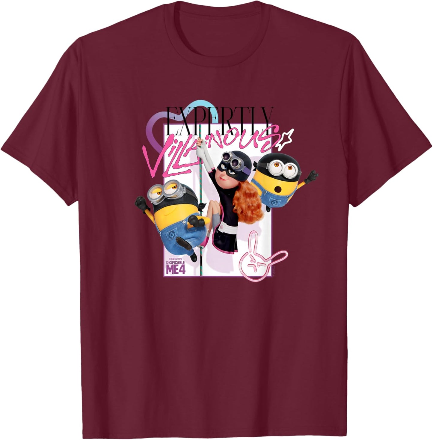 Minions Despicable Me 4 Poppy Expertly Villainous T-Shirt - T-Shirt | Maroon