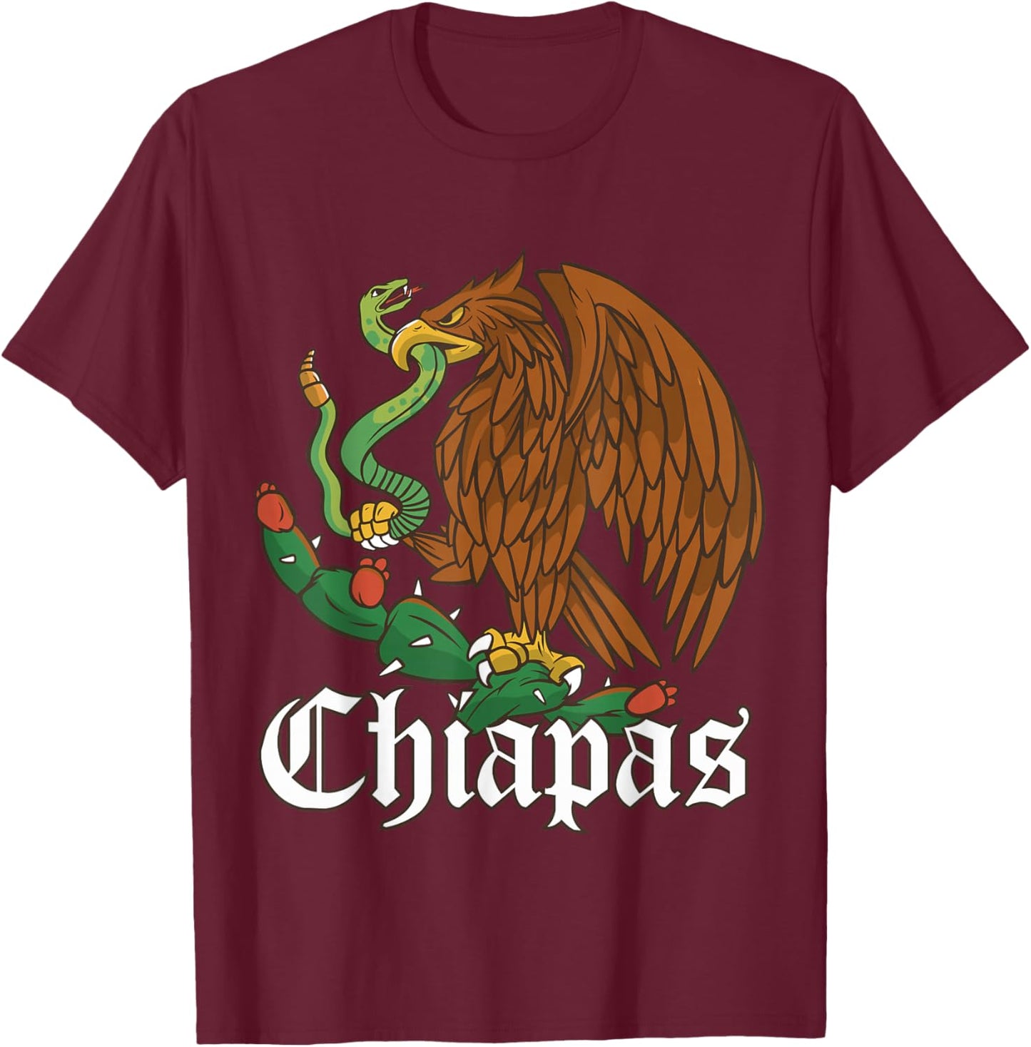 Chiapas Mexico with Mexican Eagle, Chiapas T-Shirt - T-Shirt | Maroon