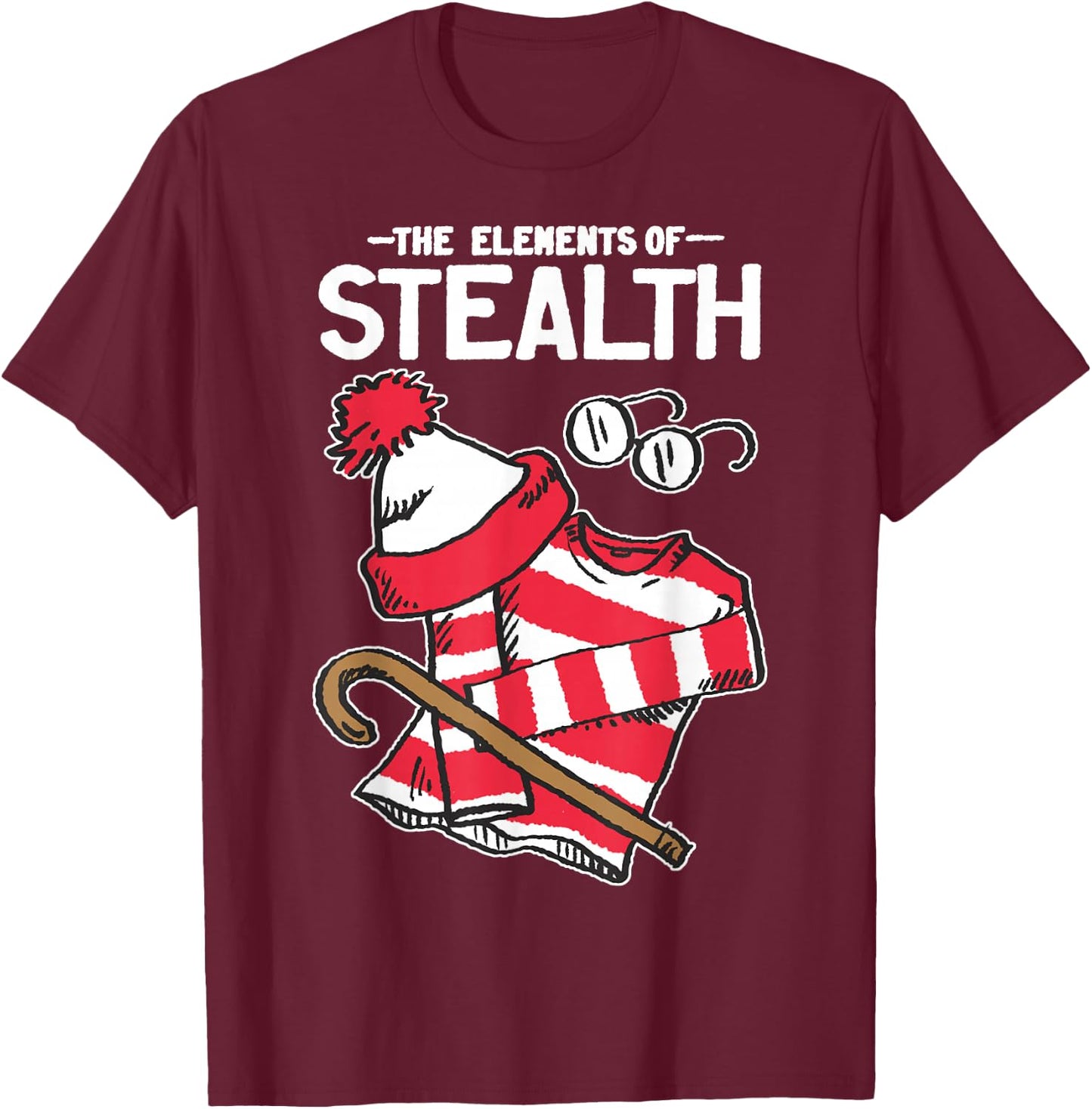 Where's Waldo Elements of Stealth Outfit Graphic T-Shirt - T-Shirt | Maroon