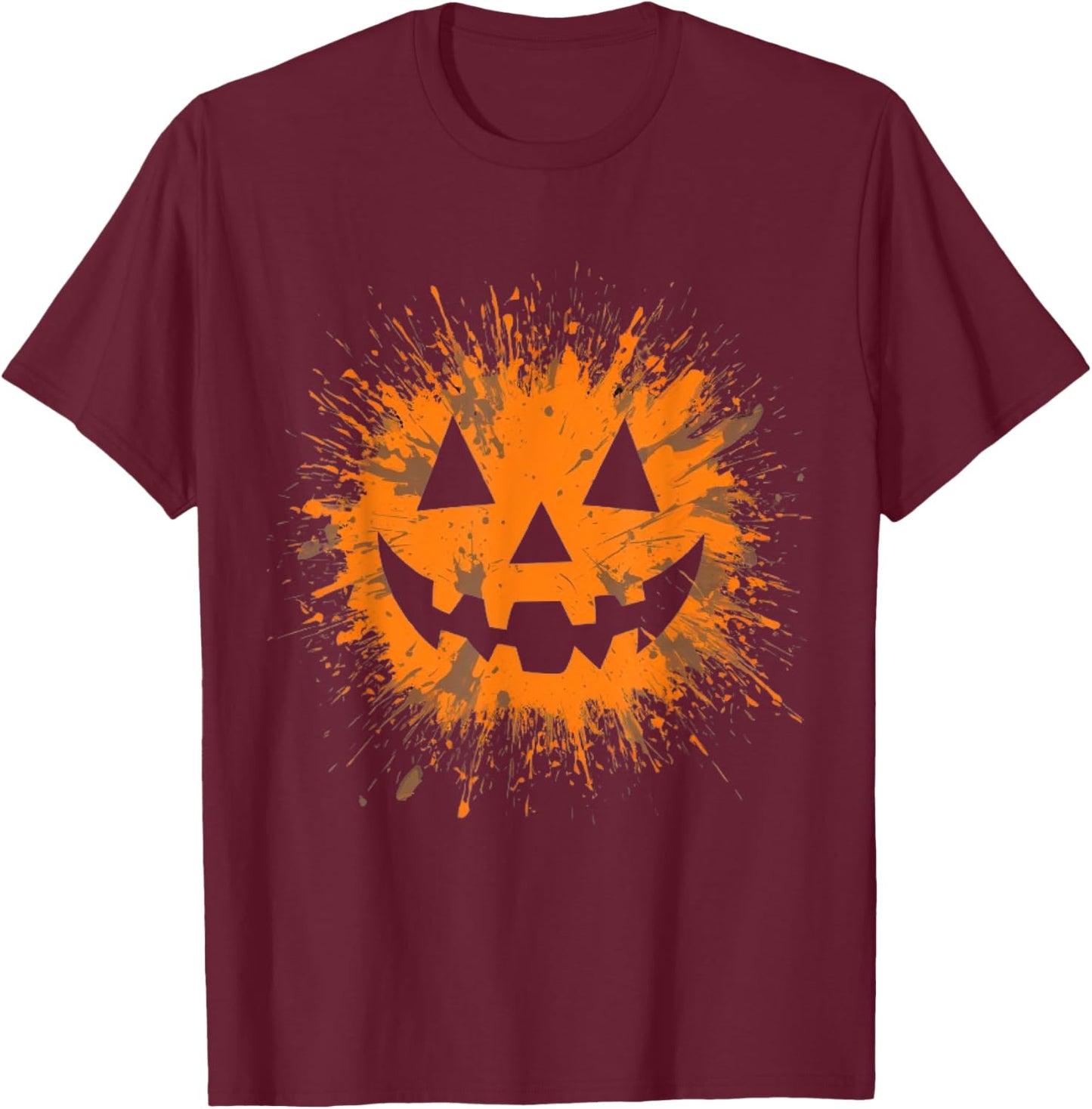 Orange Tie Dye Jack O Lantern Face Halloween T-Shirt - T-Shirt | Maroon