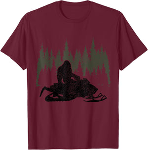 Snowmobile Bigfoot Snowmobile Sledge Funny Vintage T-Shirt - T-Shirt | Maroon