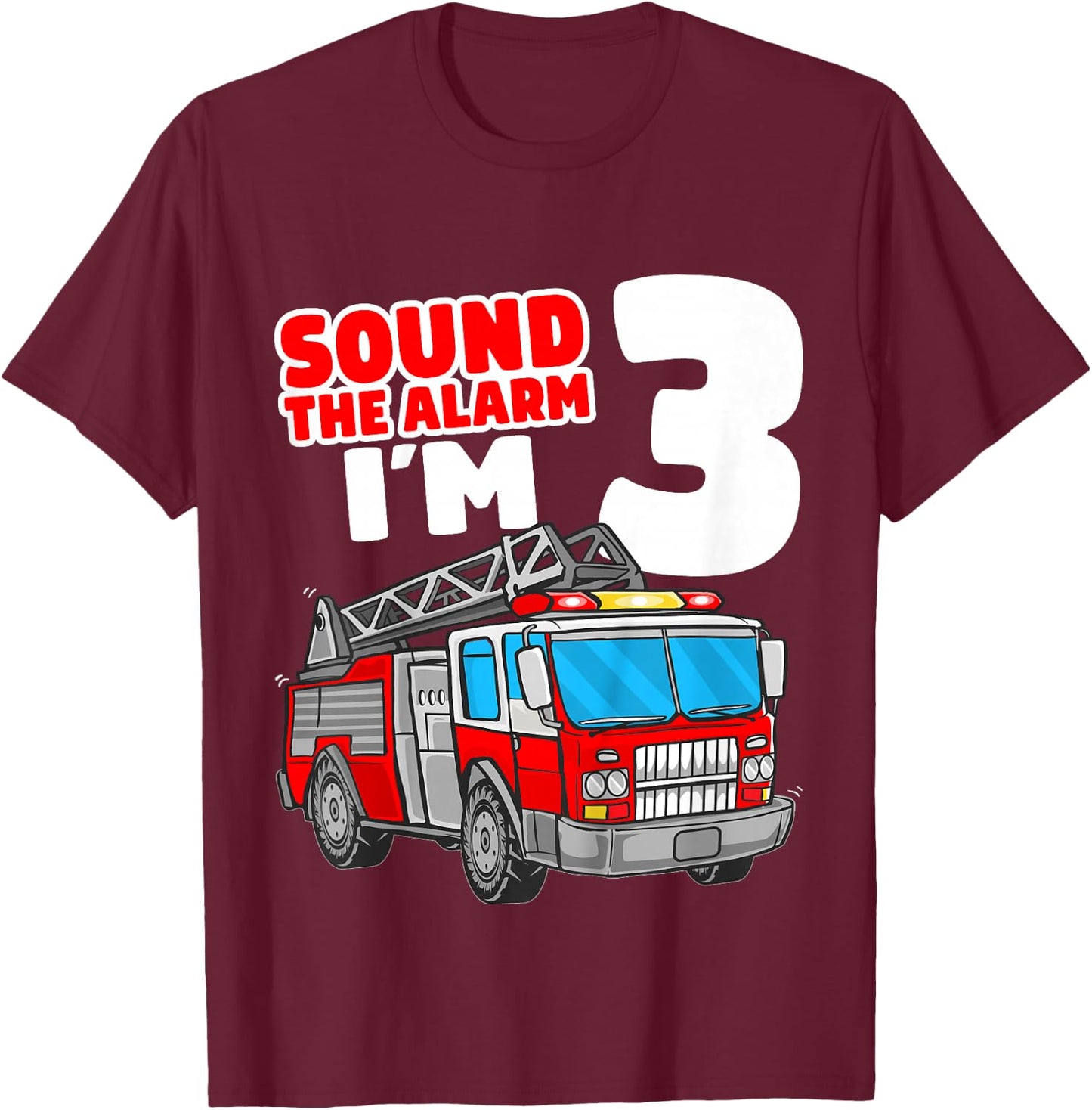 Kids Fire Truck 3 Year Old Firefighter 3rd Birthday Boy Toddler T-Shirt - T-Shirt | Maroon