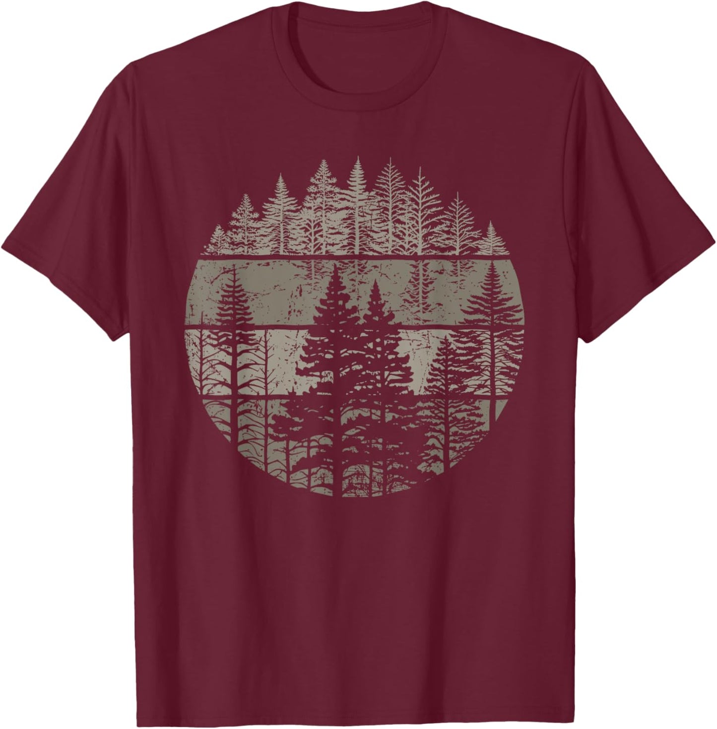 Retro Forest Trees Outdoors Nature Women Men Vintage Graphic T-Shirt - T-Shirt | Maroon