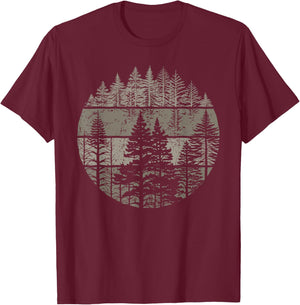 Retro Forest Trees Outdoors Nature Women Men Vintage Graphic T-Shirt - T-Shirt | Maroon
