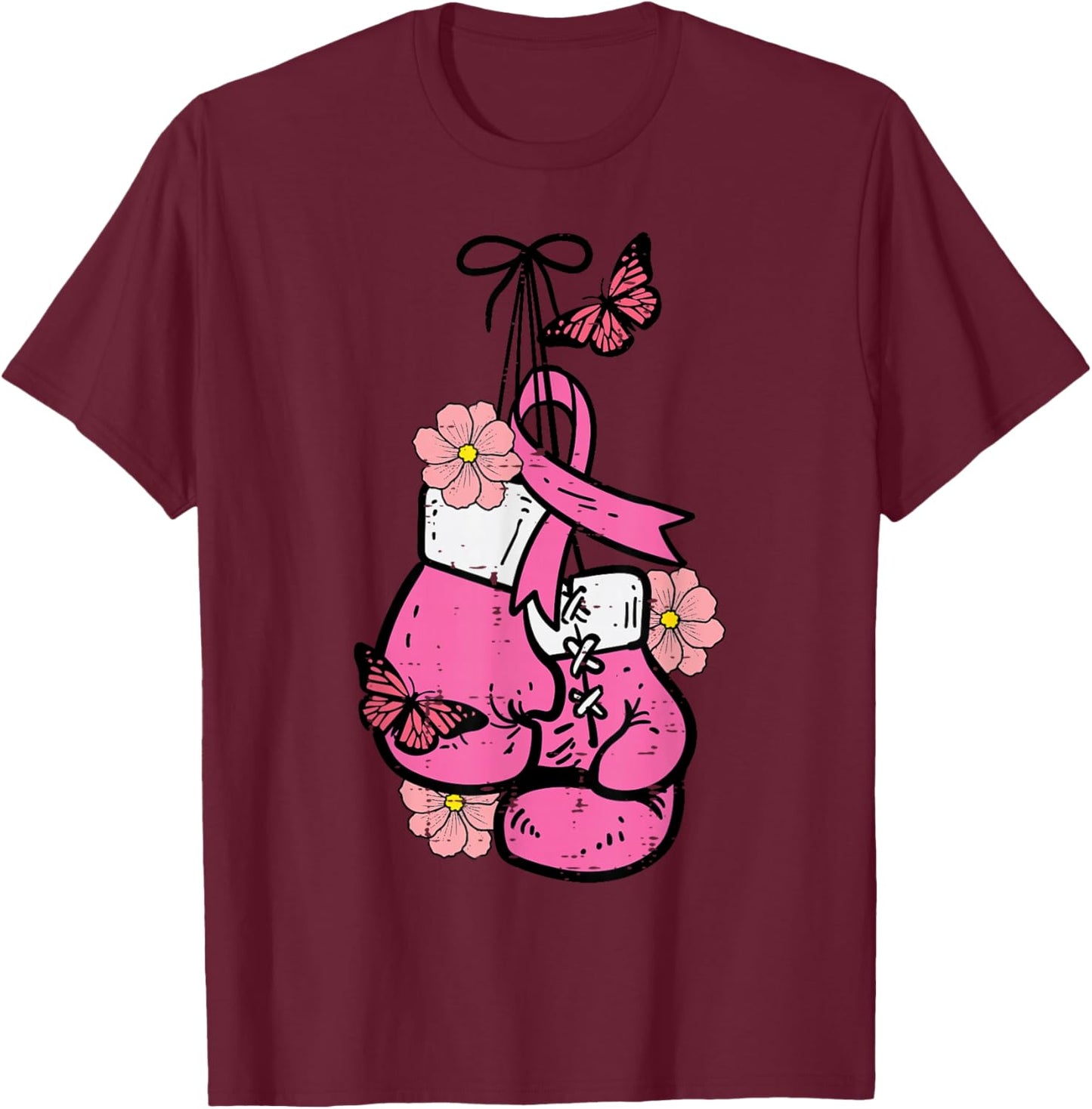 Breast Cancer Boxing Glove Pink Ribbon Awareness Fight Women T-Shirt - T-Shirt | Maroon