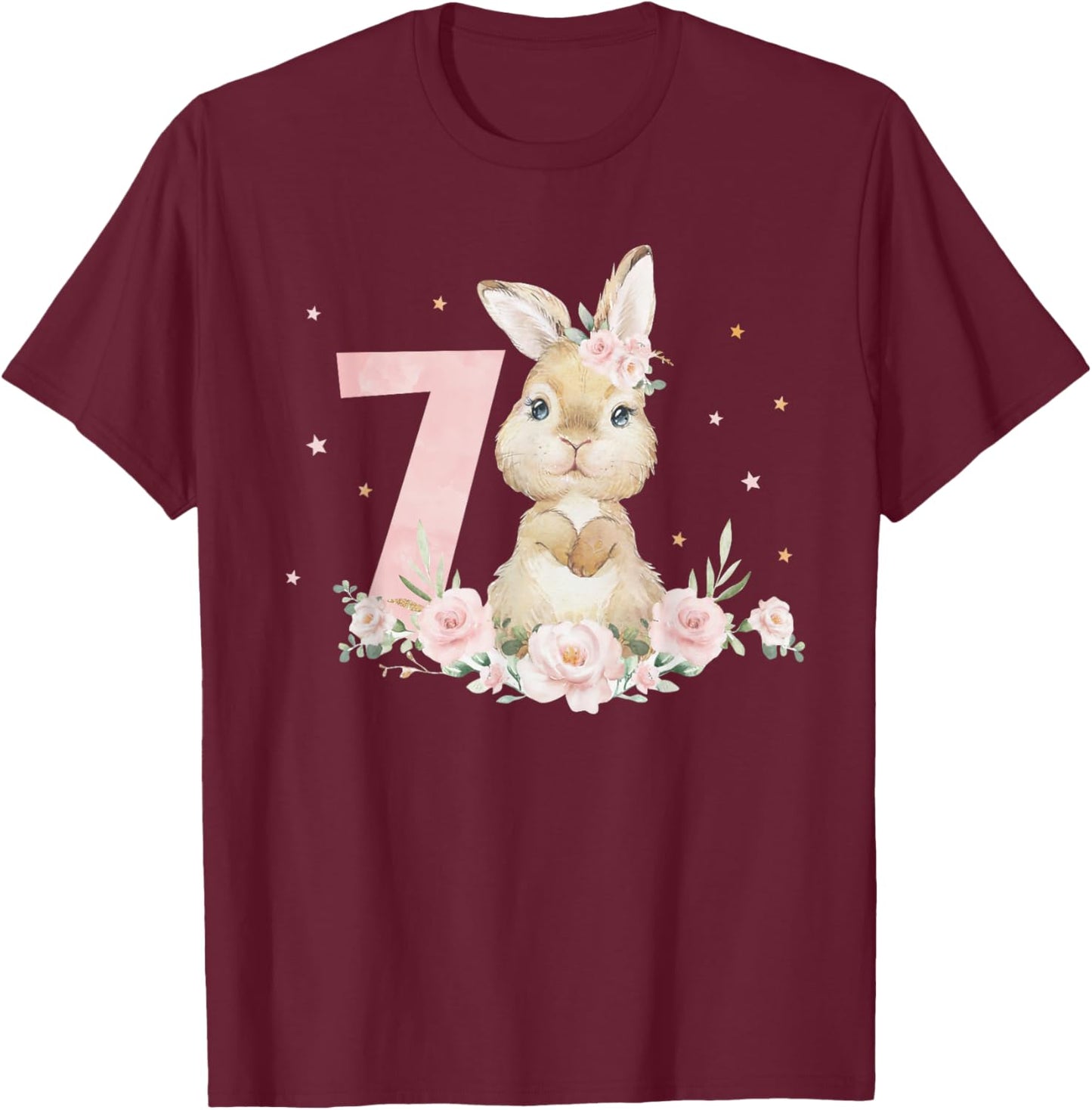 Adorable Rabbit Bunny 7th Birthday Outfit Girl 7 Year Old T-Shirt - T-Shirt | Maroon