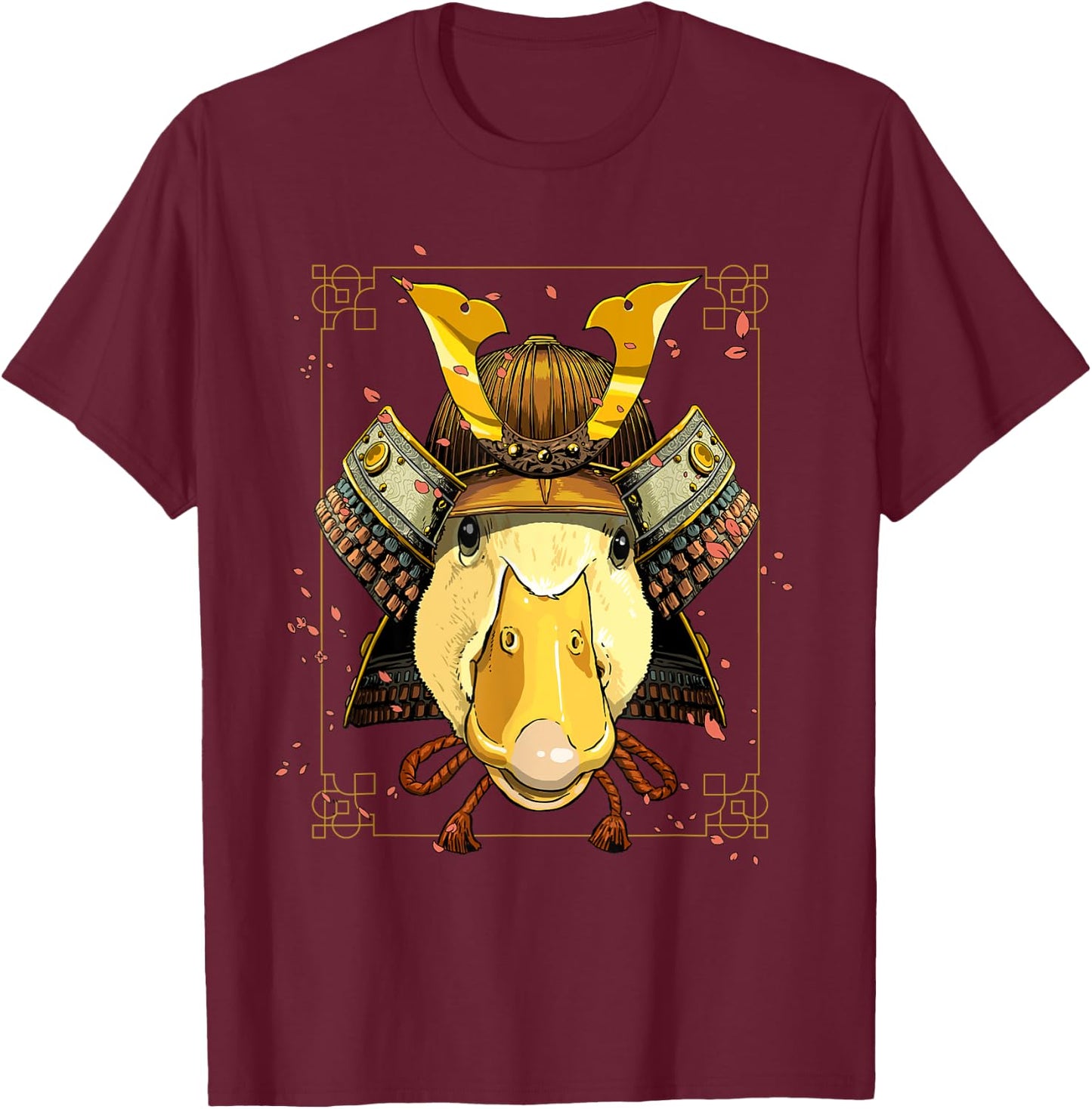 Japanese Samurai Duck Bird Animal Face Waterfowl Duck Lover T-Shirt - T-Shirt | Maroon