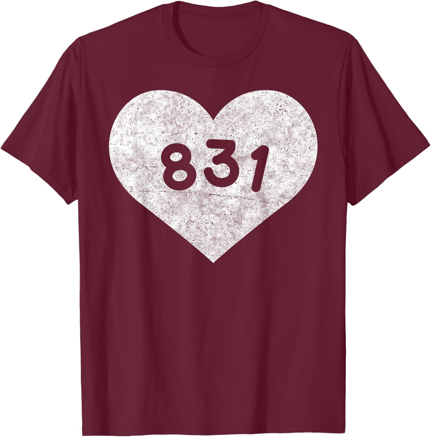 California Area Code 831 Heart Shirt State Gift T-Shirt - T-Shirt | Maroon
