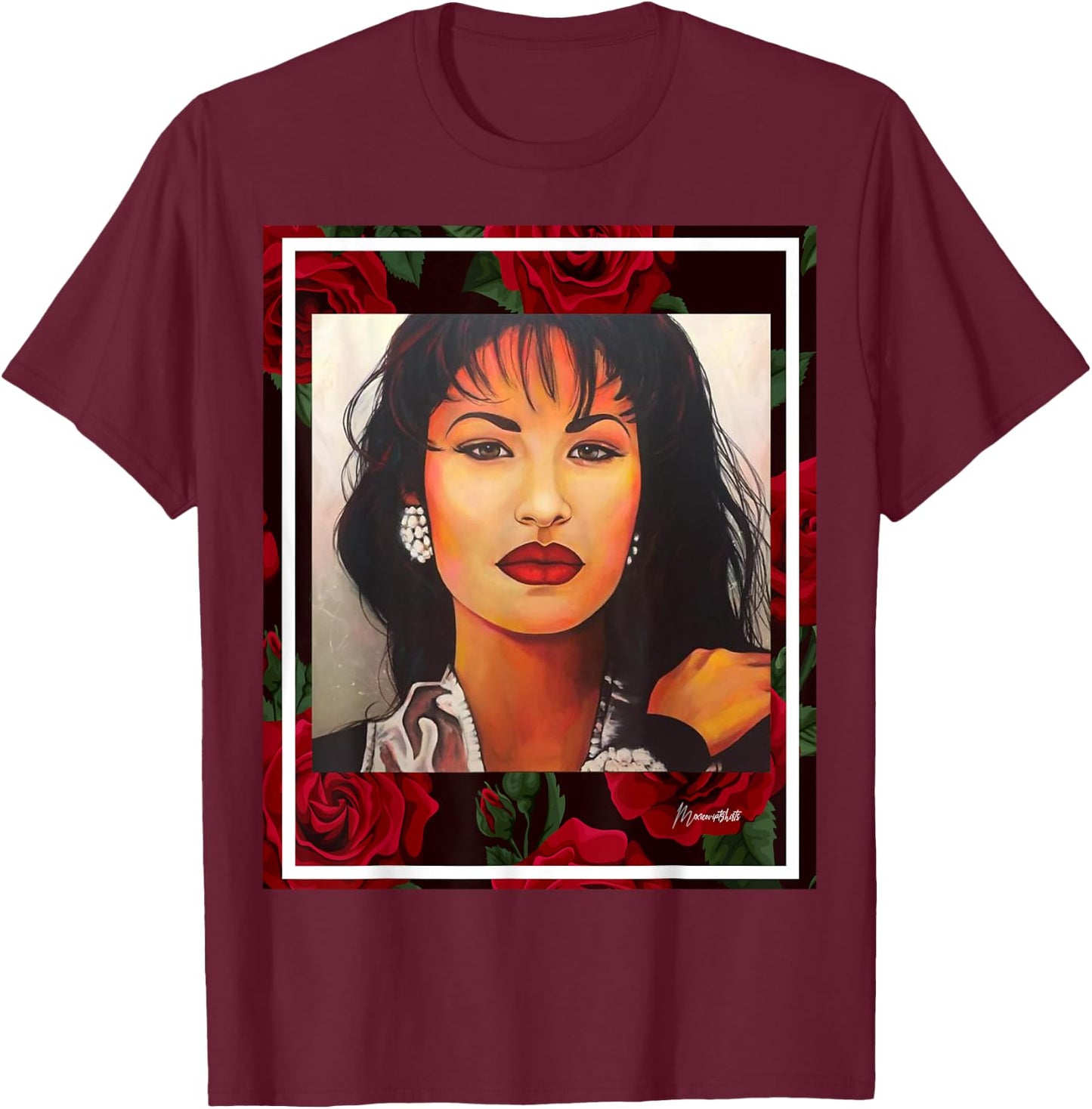 Red Roses Mexican Artist T-Shirt - T-Shirt | Maroon