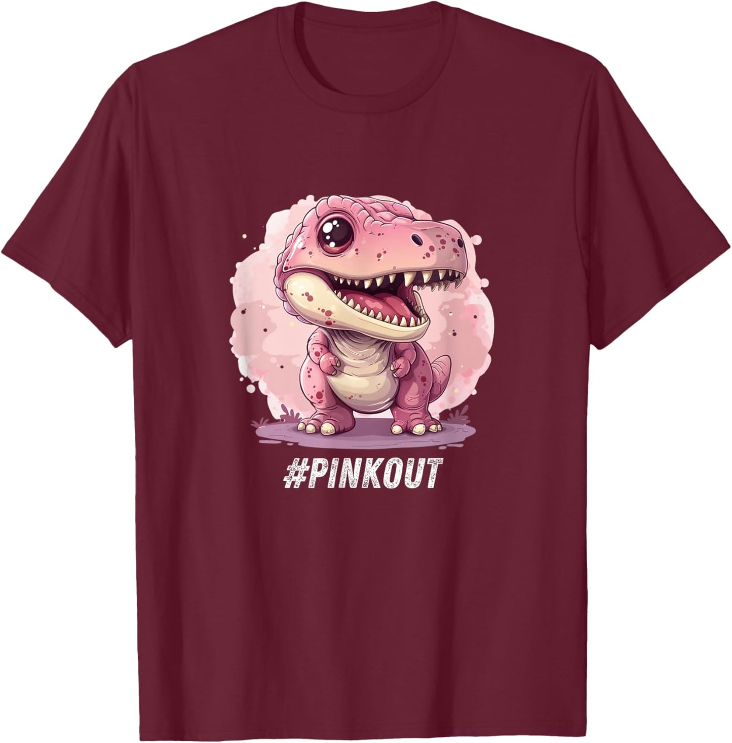 Breast Cancer Awareness Dinosaur Lover Chemo Pink Ribbon T-Shirt - T-Shirt | Maroon
