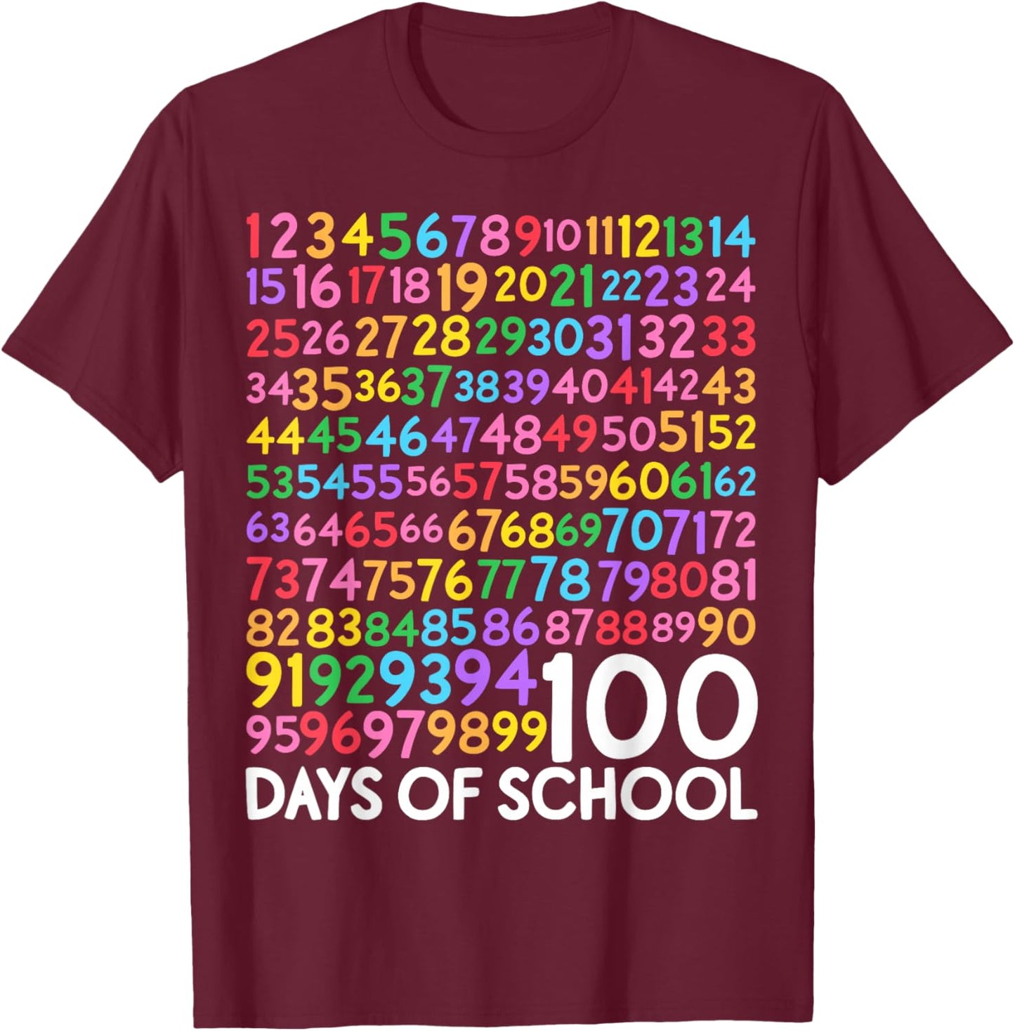 100th Day of School Teacher Kids 100 Days Math Numbers T-Shirt - T-Shirt | Maroon