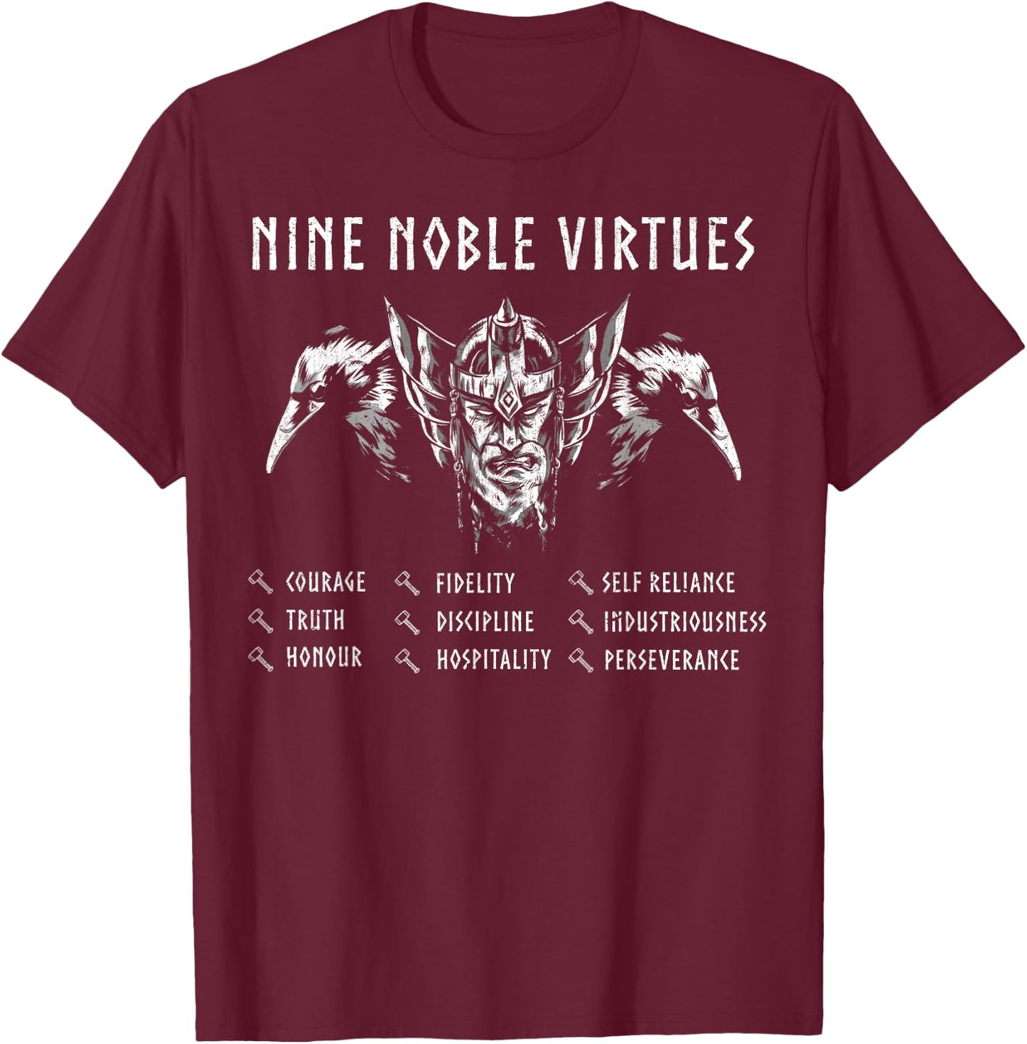 Nine Noble Virtues Shirt, Vikings Pride, Norse T-Shirt - T-Shirt | Maroon