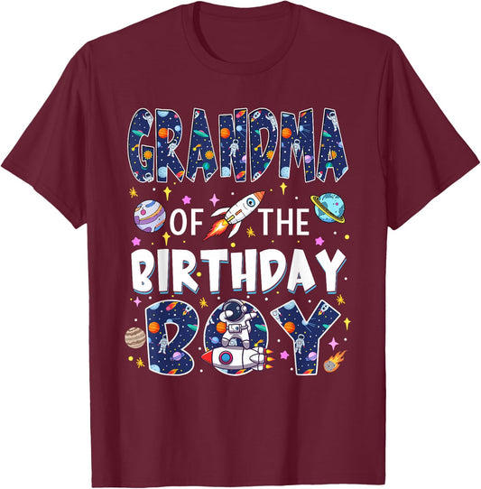 Grandma of The Birthday Boy Astronaut Family Space Planets T-Shirt - T-Shirt | Maroon