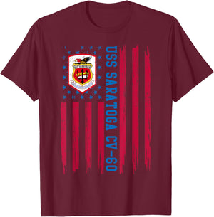 USS Saratoga CV-60 American Flag Aircraft Carrier Veteran Men T-Shirt - T-Shirt | Maroon