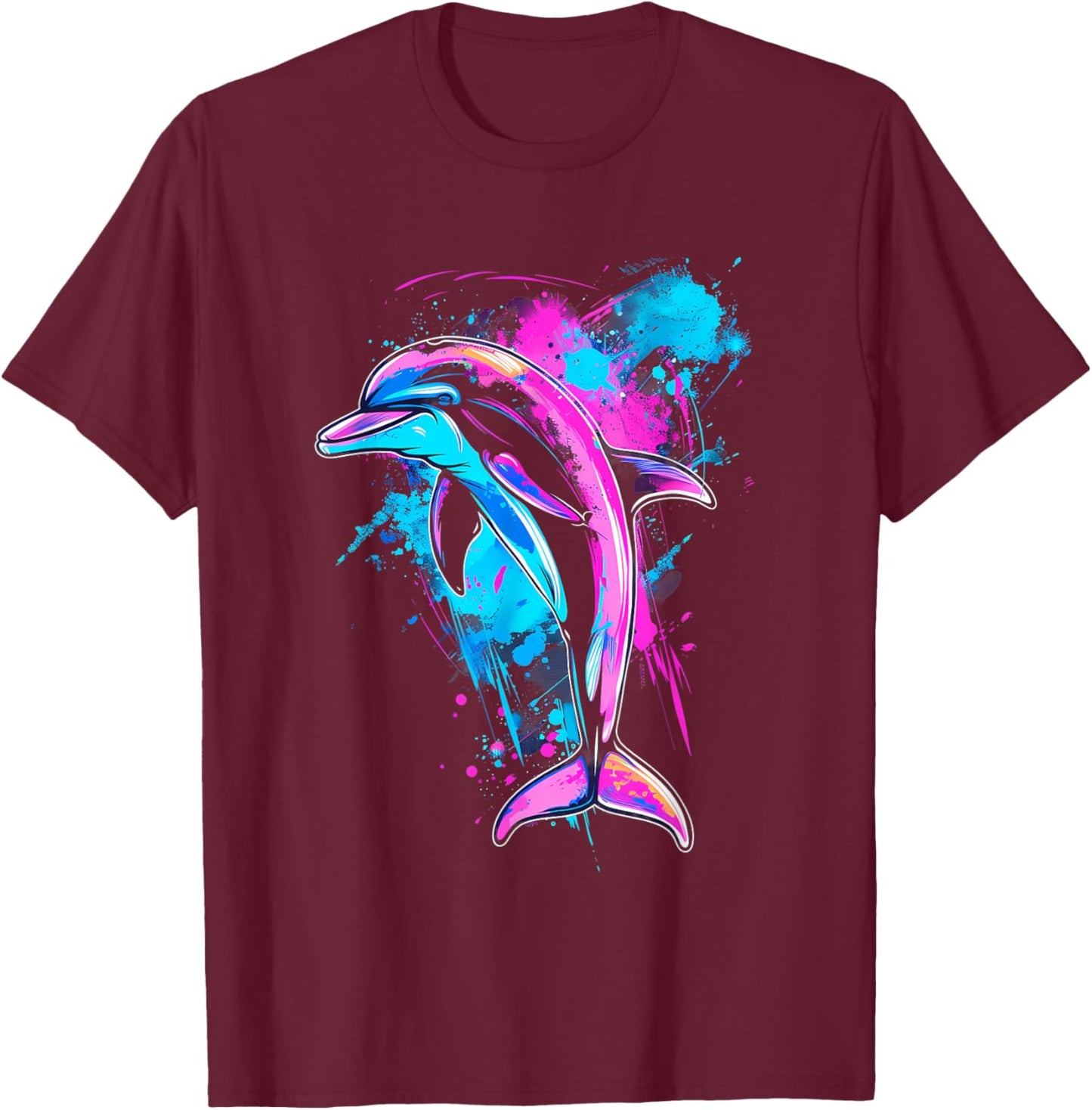 Dolphin Watercolor Ocean Sea Dolphin Sea Ocean Animal T-Shirt - T-Shirt | Maroon