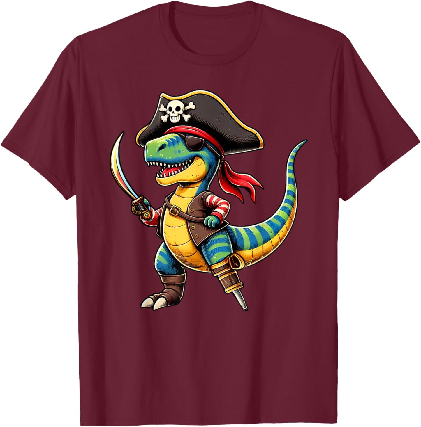 Funny Halloween Boys Kids Toddlers Dinosaur Trex Pirate T-Shirt - T-Shirt | Maroon