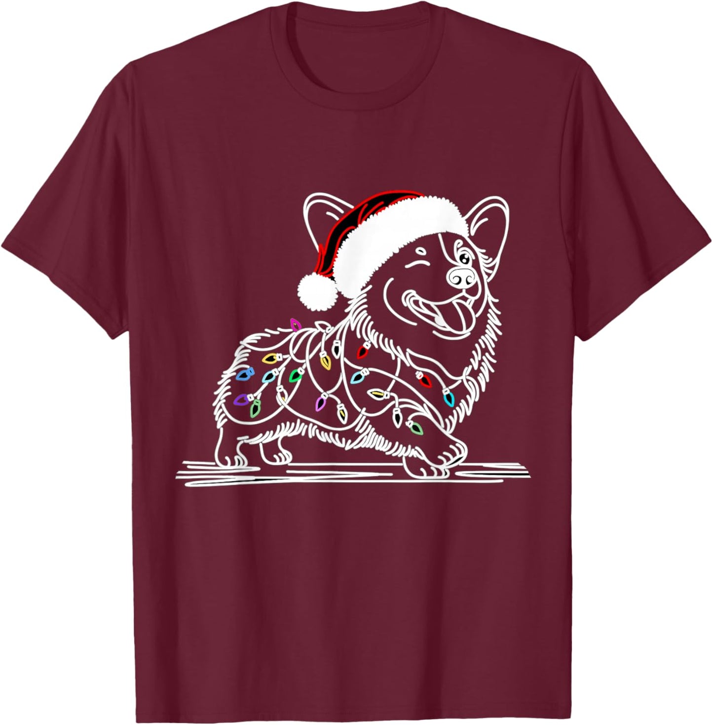 Corgi Santa Christmas Tree Lights, Funny Ugly Pajamas Women T-Shirt - T-Shirt | Maroon