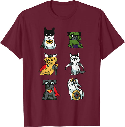 Superhero Puppies for Dog Lovers T-Shirt - T-Shirt | Maroon