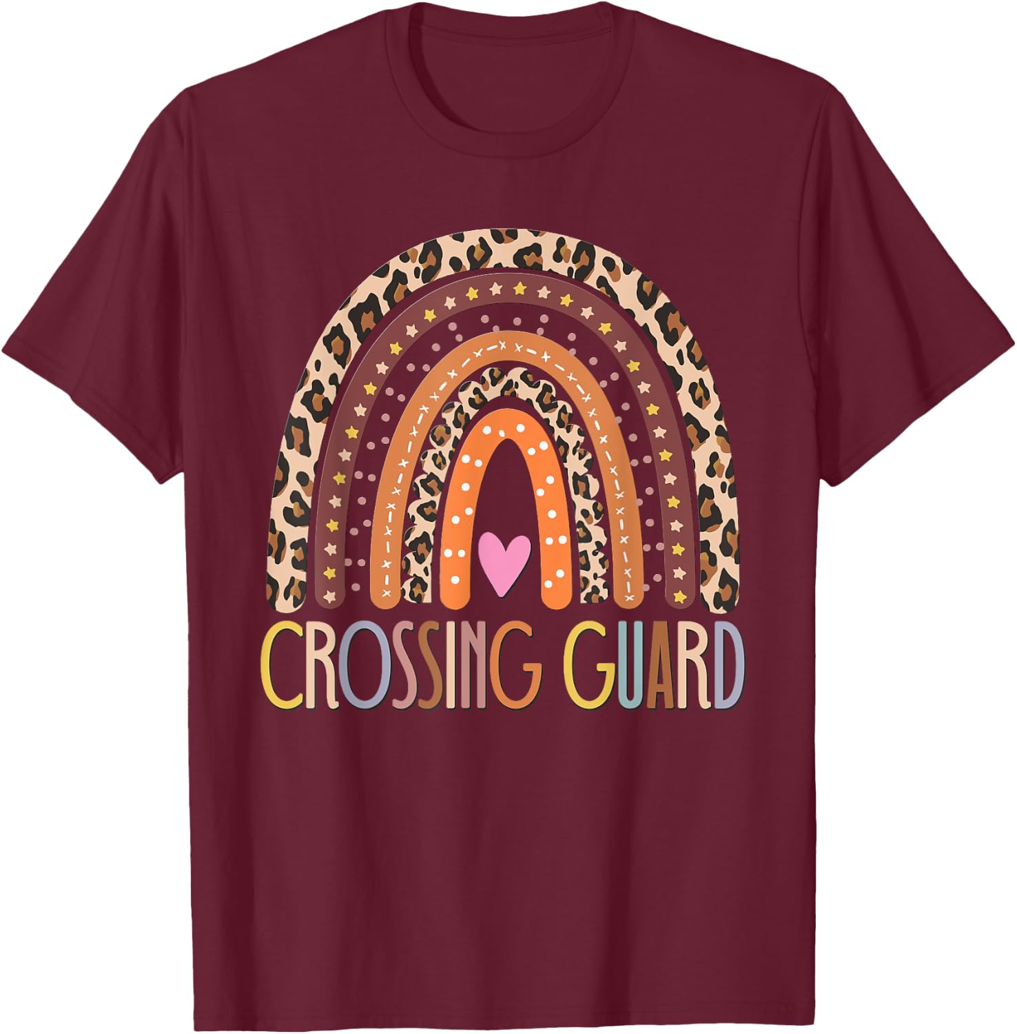 Crossing Guard Cute Leopard Rainbow Vintage Crossing Guard T-Shirt - T-Shirt | Maroon