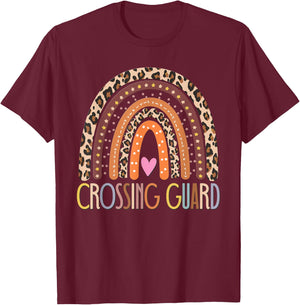 Crossing Guard Cute Leopard Rainbow Vintage Crossing Guard T-Shirt - T-Shirt | Maroon