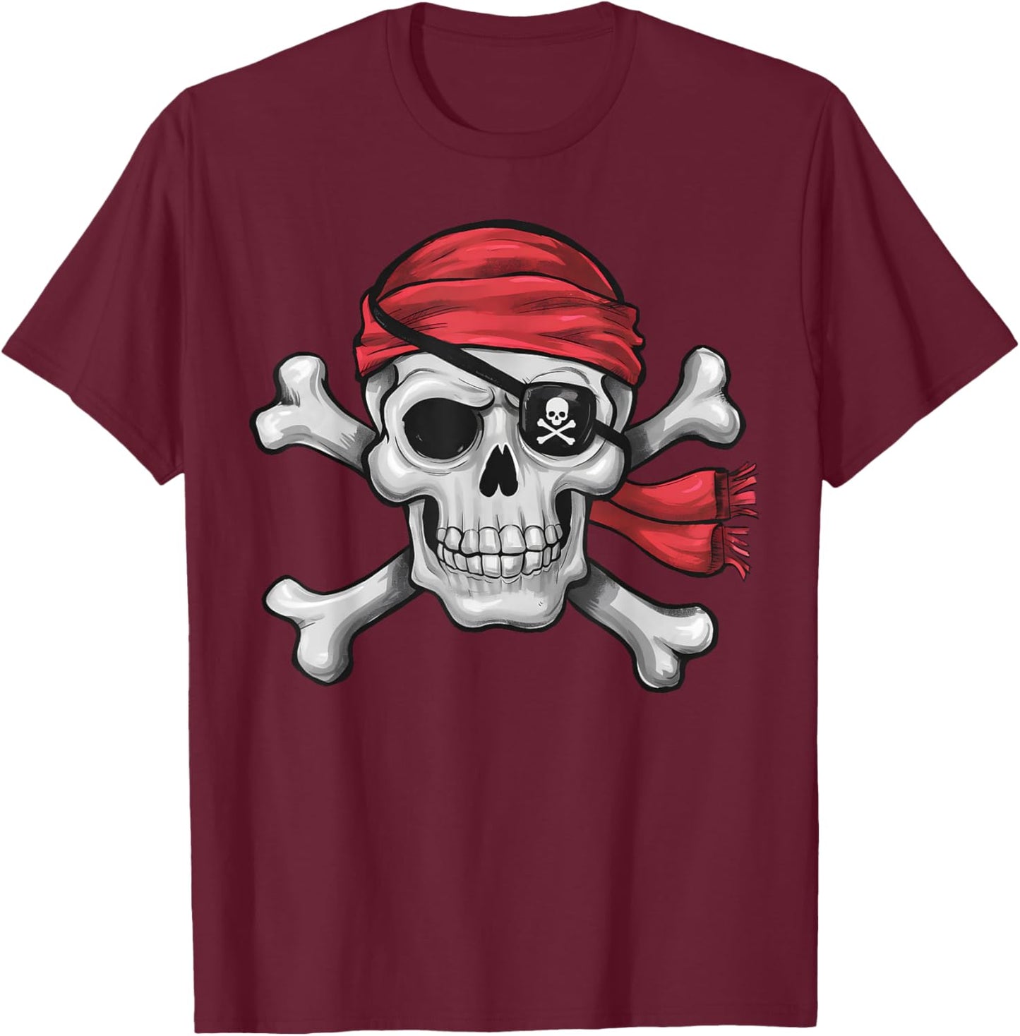 Pirate Skull Crossbones Halloween Costume Men Boy Kids T-Shirt - T-Shirt | Maroon