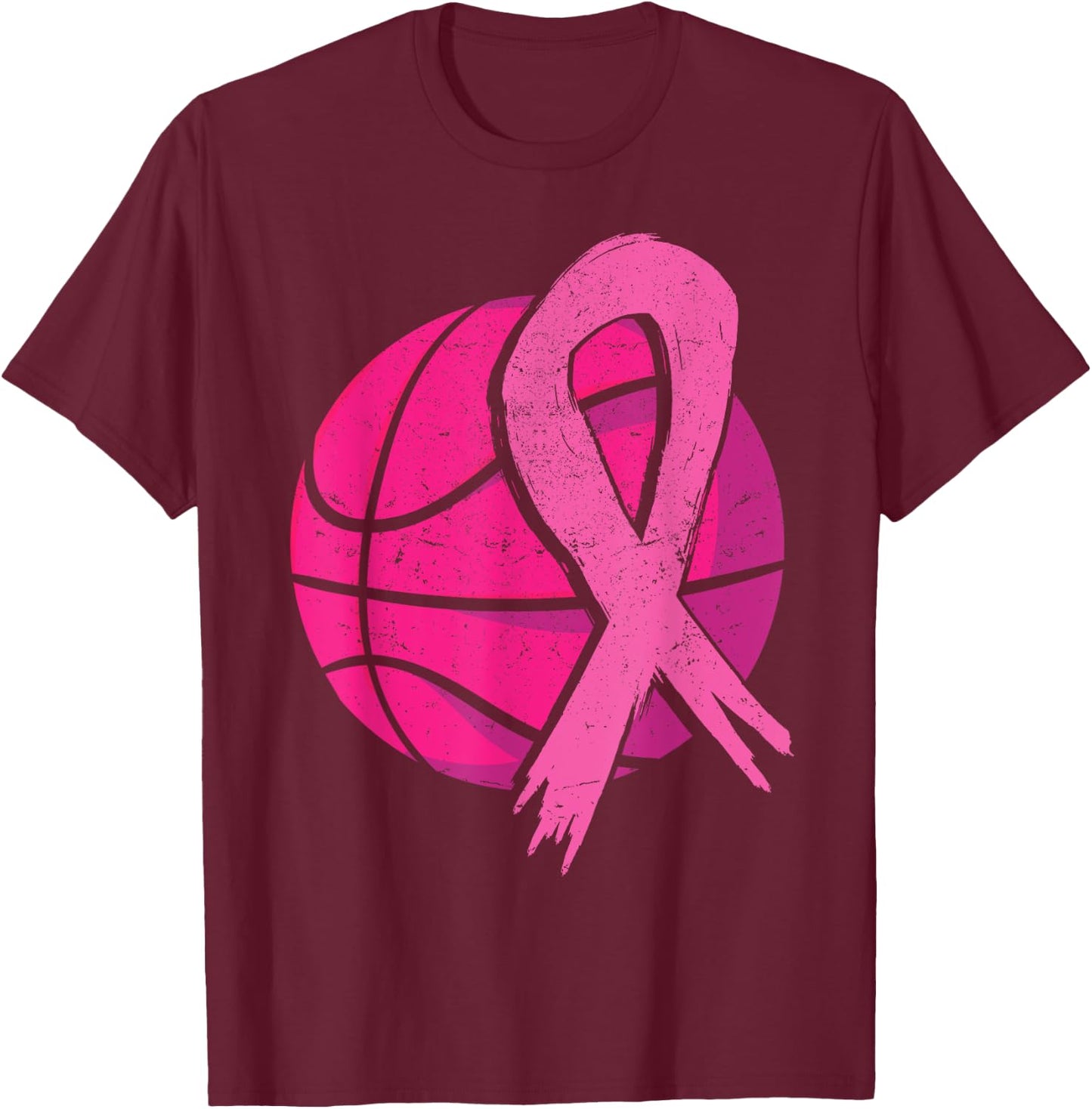 Breast Cancer Basketball Ball Pink Ribbon Carcinomas Sport T-Shirt - T-Shirt | Maroon