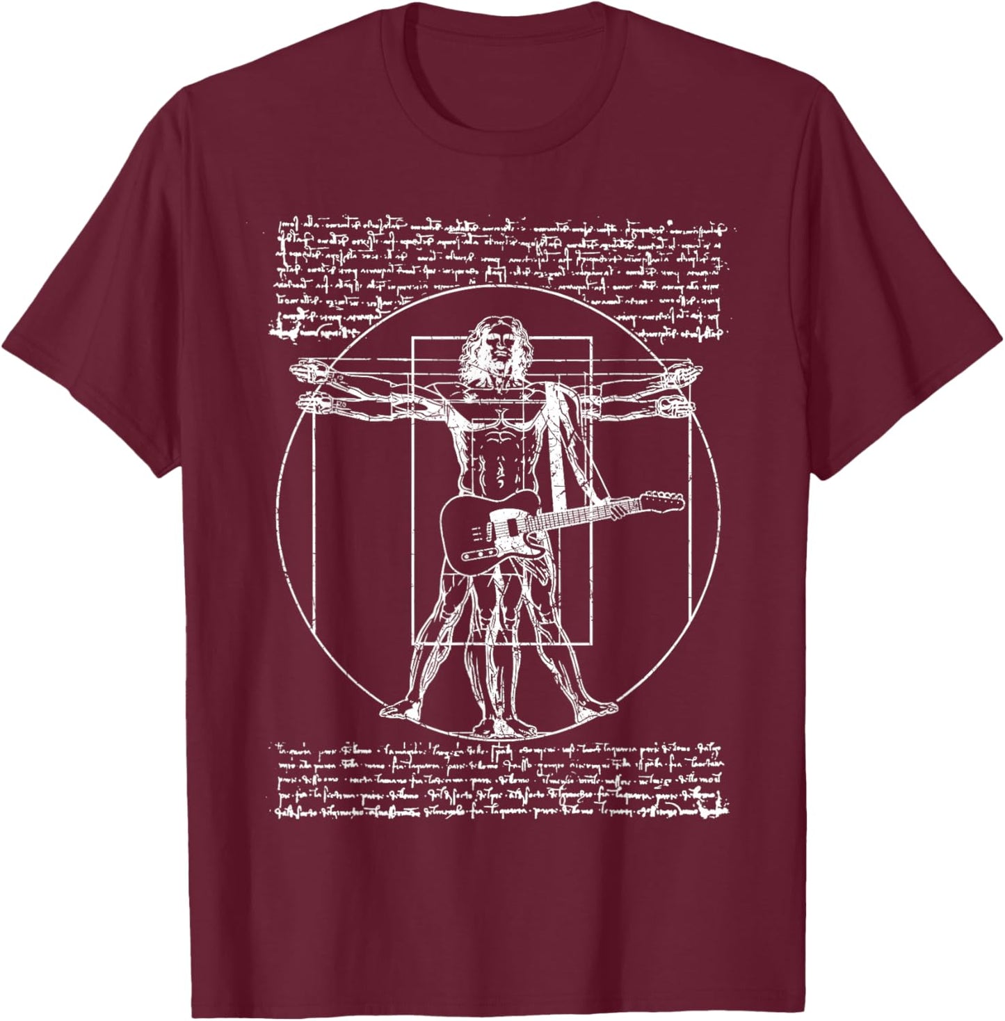 DA Vinci Vitruvian Guitar Man Rock Music Fan Rock n Roll T-Shirt - T-Shirt | Maroon