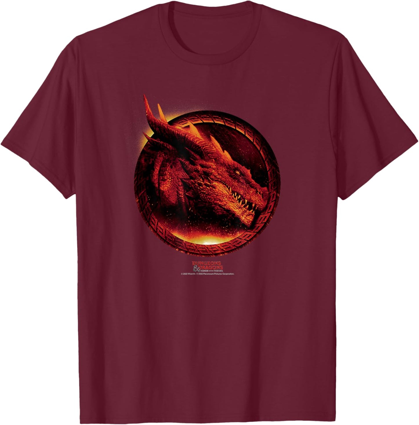 Dungeons & Dragons: Honor Among Thieves Flaming Dragon Logo T-Shirt - T-Shirt | Maroon
