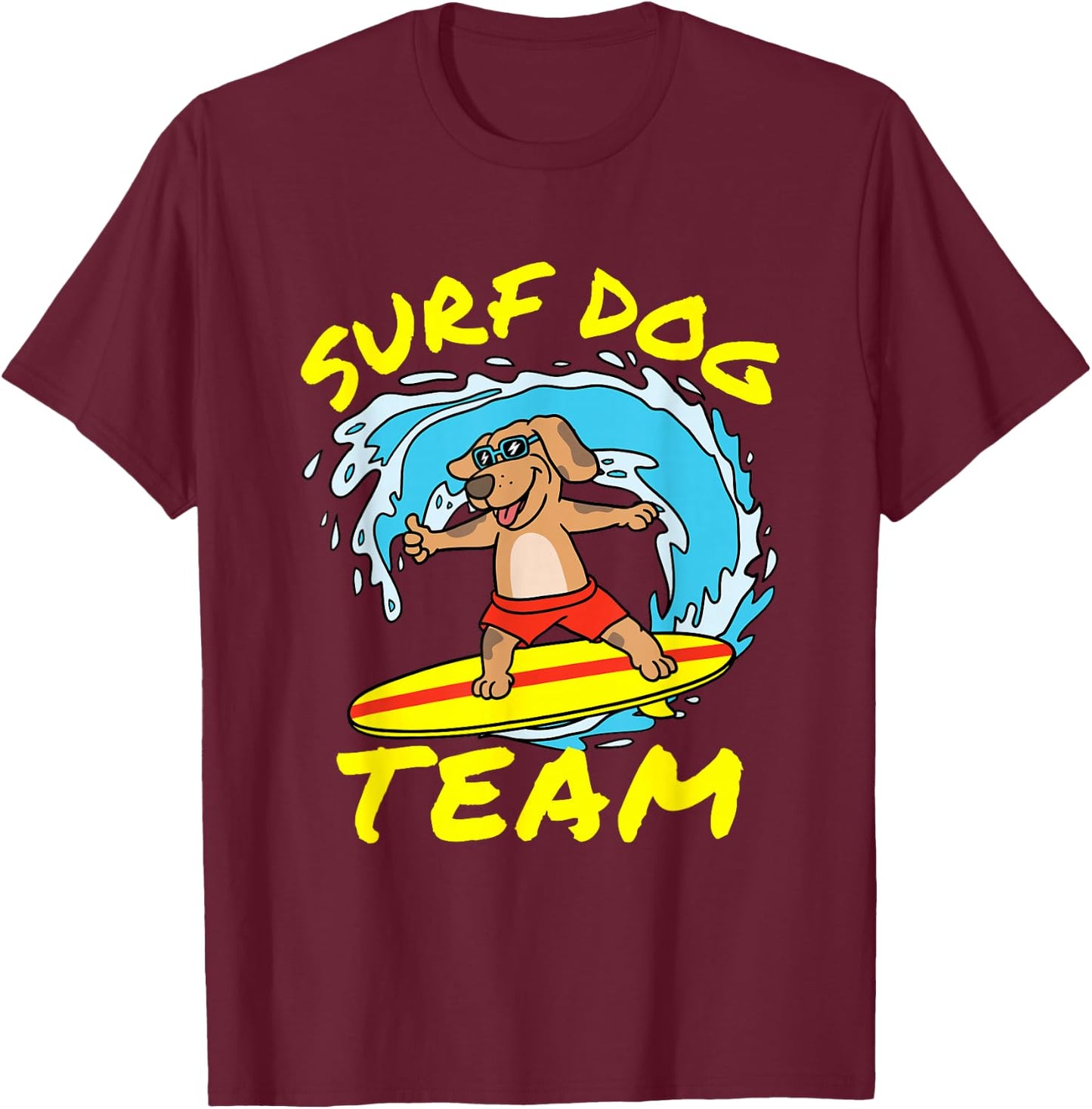 Dog Surfing Surf Dog Team Surfboard Wave Competition T-Shirt - T-Shirt | Maroon
