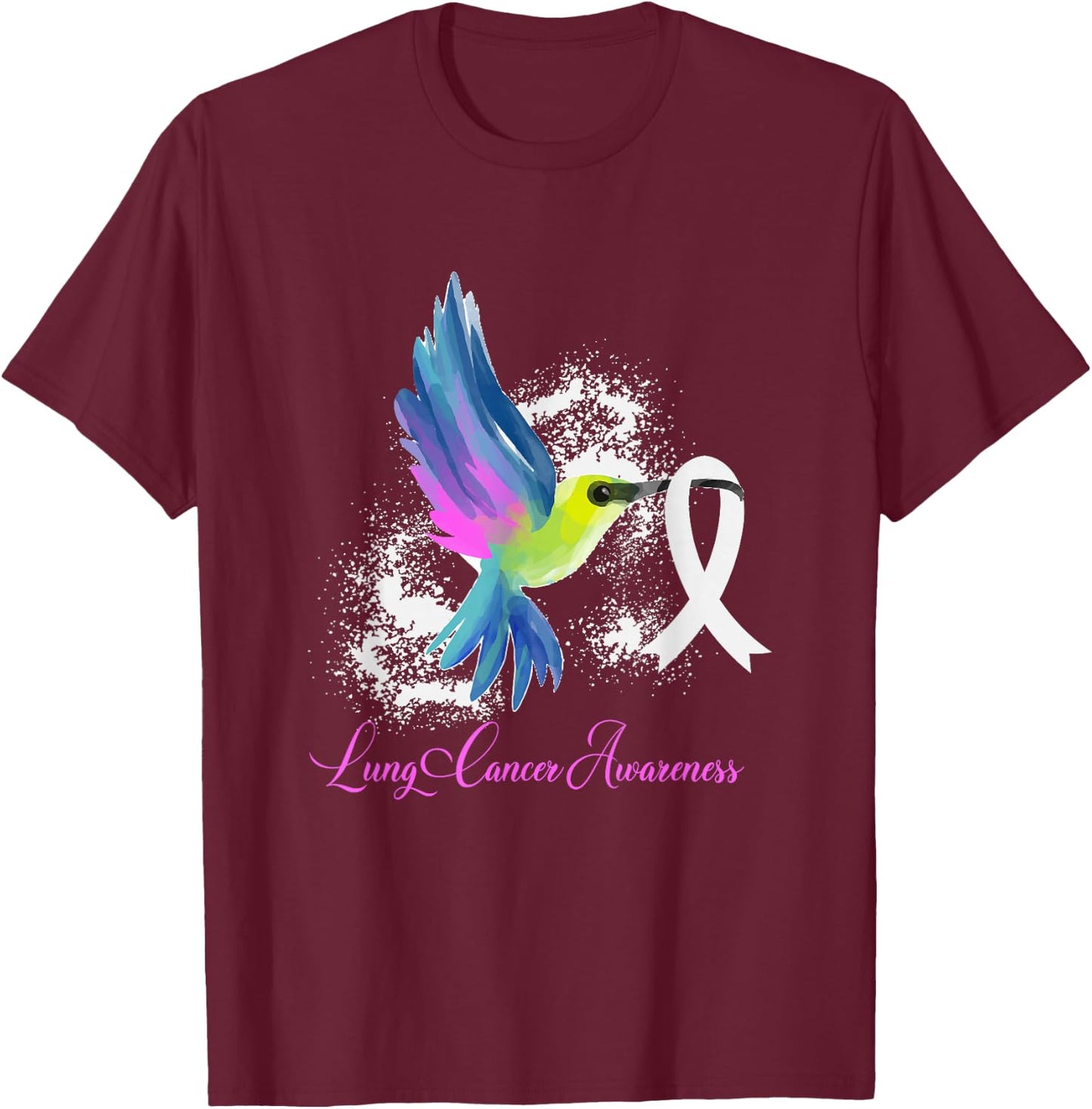 White Ribbon Lung Cancer Survivor Gift Lung Cancer Awareness T-Shirt - T-Shirt | Maroon