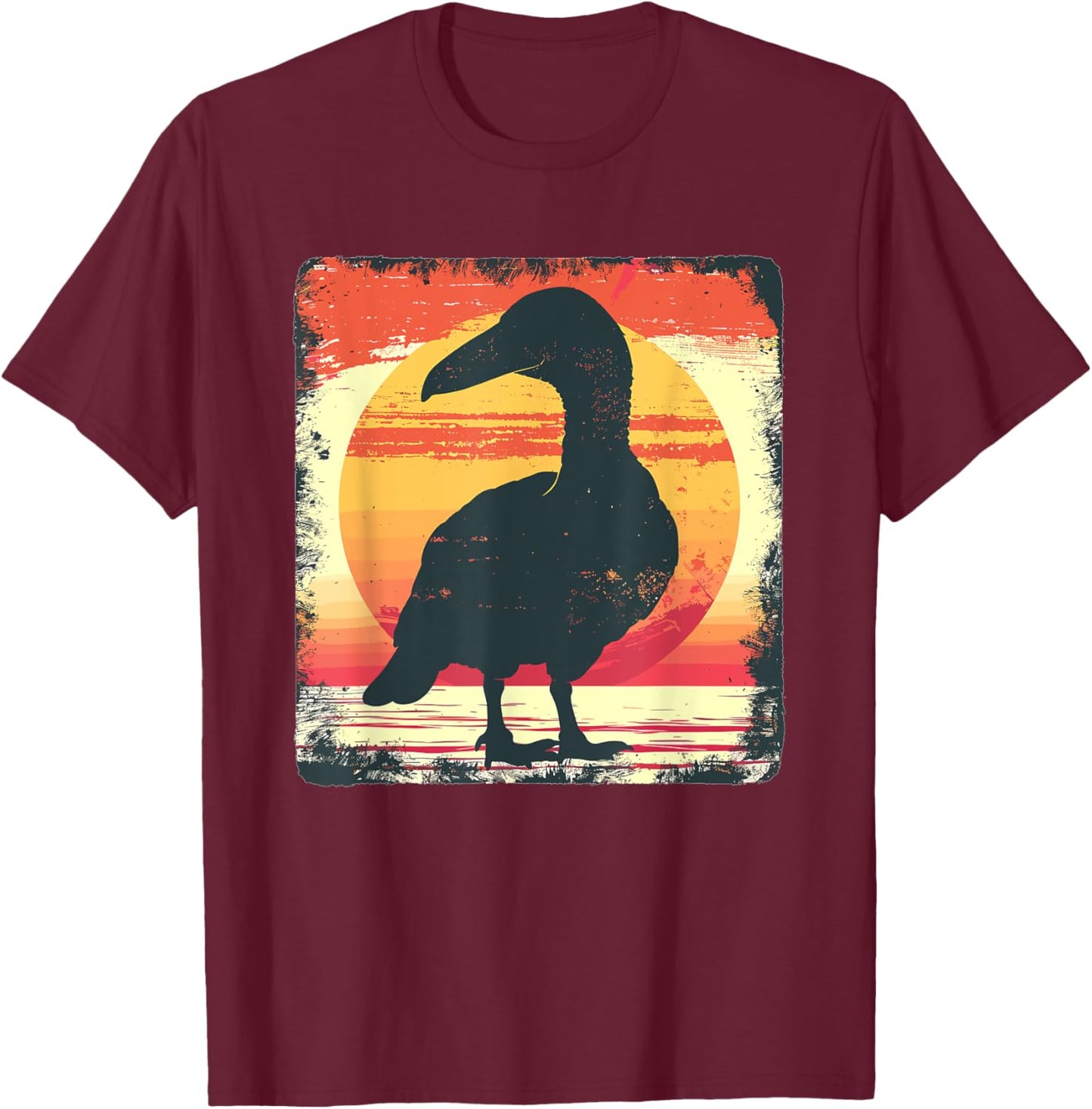 Retro Sunset Dodo Bird T-Shirt - T-Shirt | Maroon
