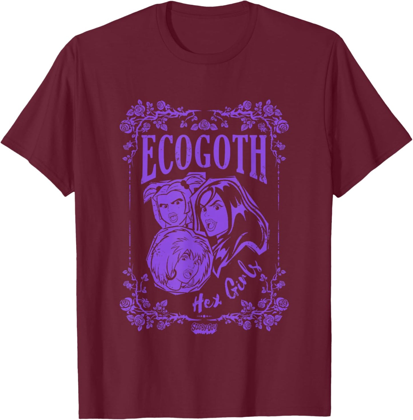 Scooby-Doo Hex Girls Ecogoth Distressed Floral Chest Logo T-Shirt - T-Shirt | Maroon
