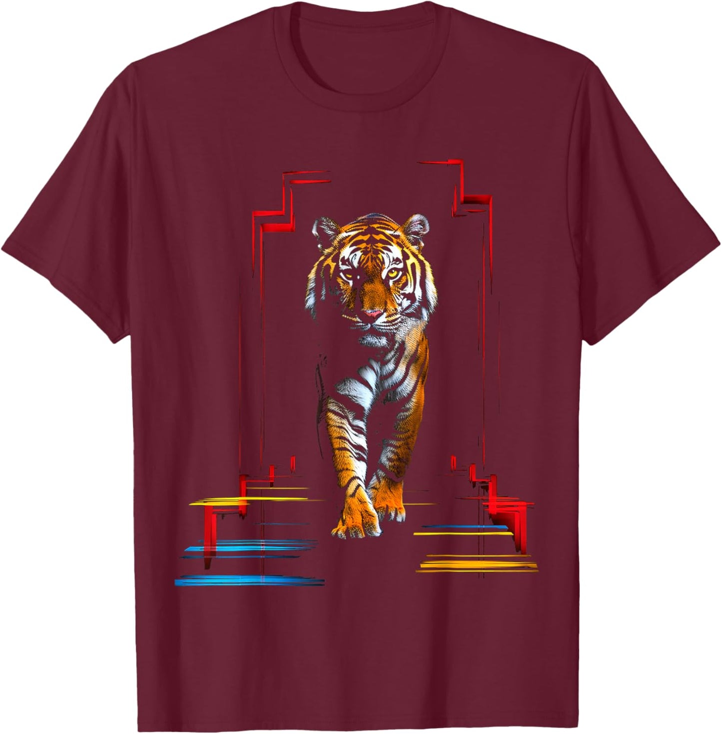 Tiger Polygon Colorful Animal Art Abstract Graphic Tiger T-Shirt - T-Shirt | Maroon
