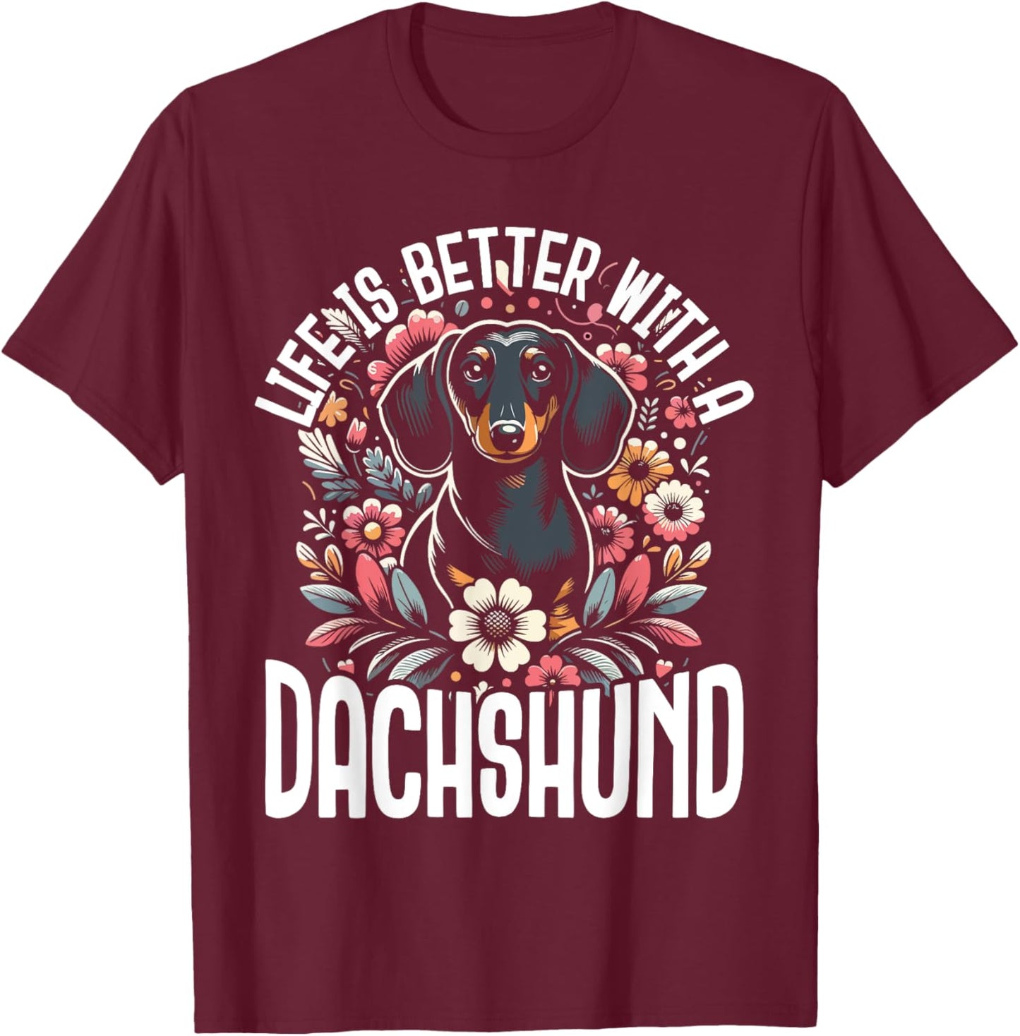Dachshund Adorable Wiener Dog Sausage Paw Print Men Women T-Shirt - T-Shirt | Maroon