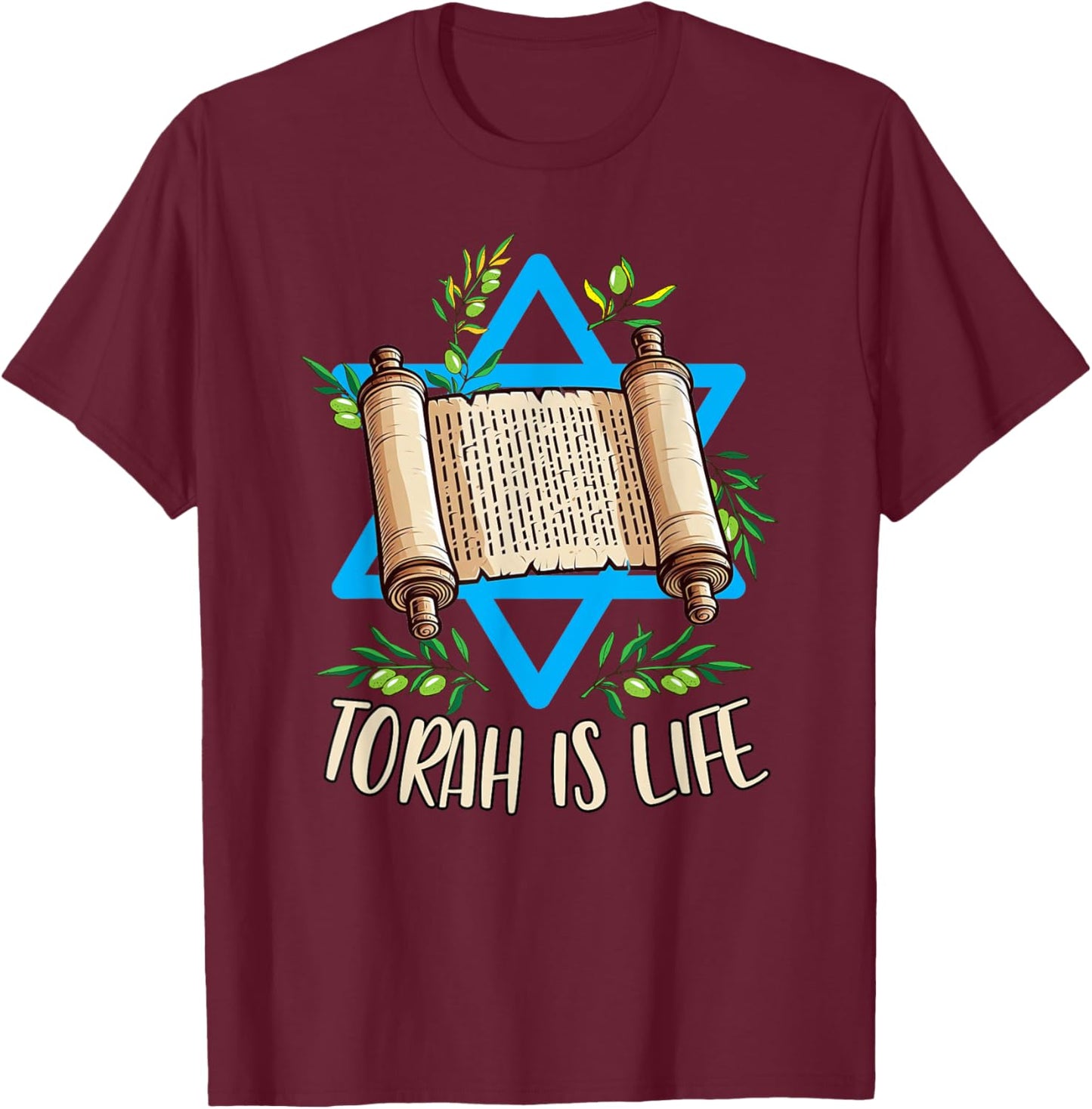 Torah Scroll Jewish Happy Simchat Torah Hebrew Torah Is Life T-Shirt - T-Shirt | Maroon