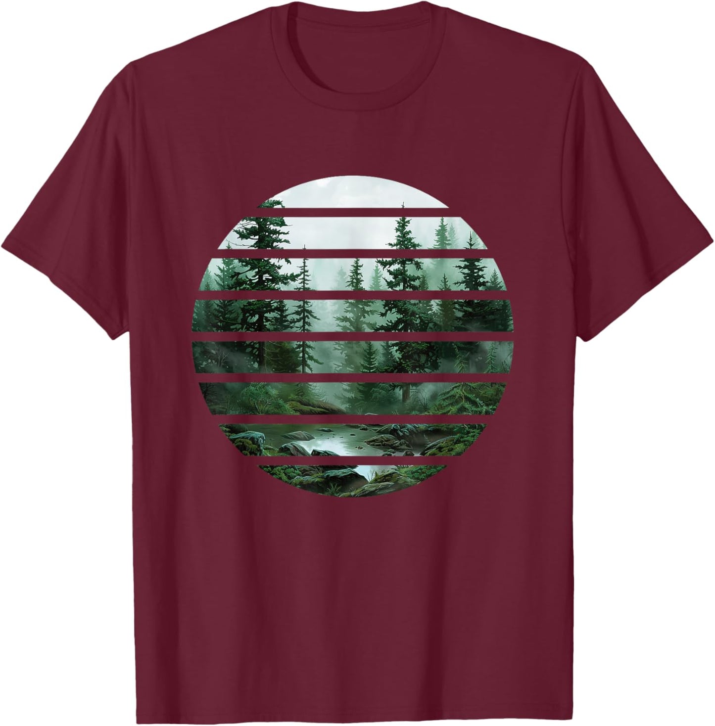 Forest Trees Wildlife Outdoors Retro Vintage Hiking Camping T-Shirt - T-Shirt | Maroon