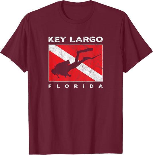 Key Largo Florida Scuba Dive Flag Souvenir Retro T-Shirt - T-Shirt | Maroon